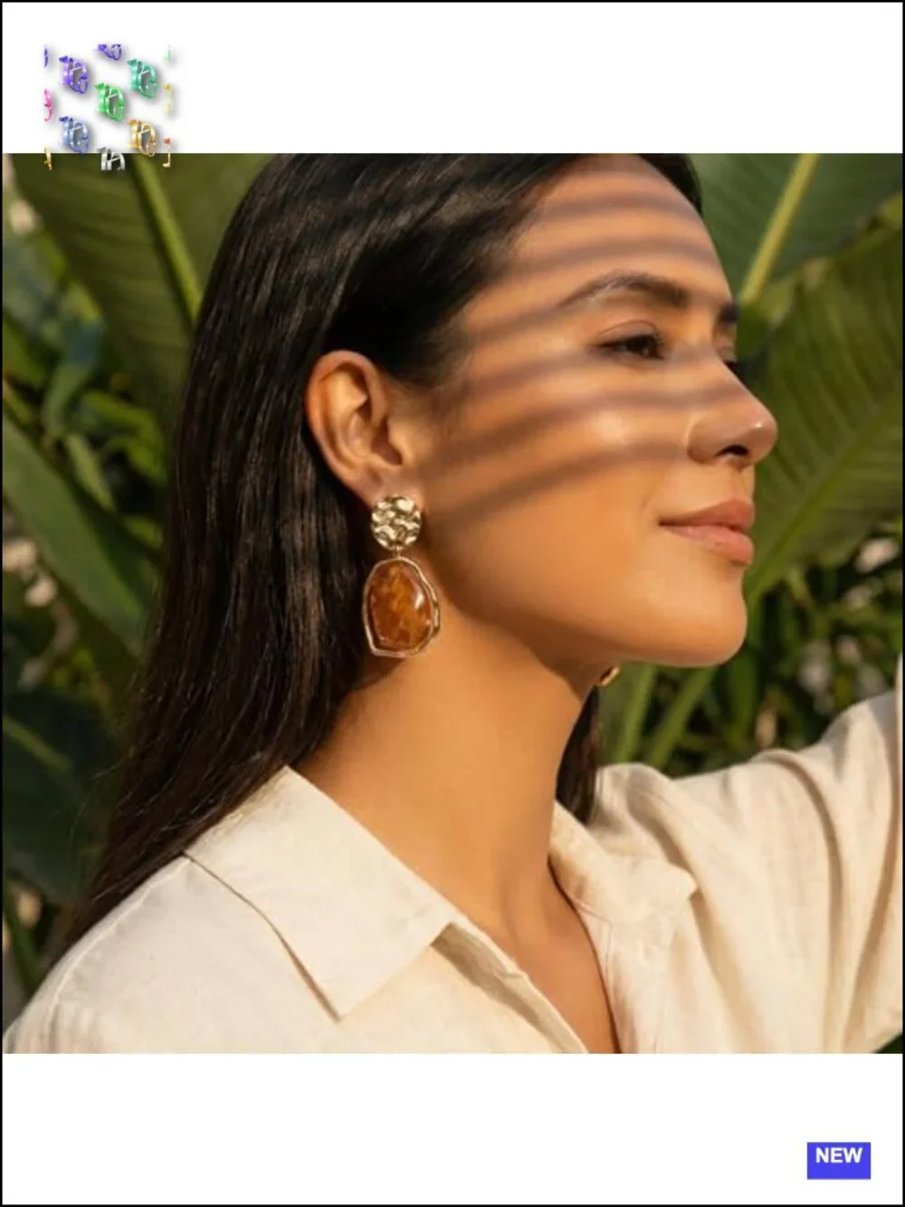 Resin Statement Geometric Drop Earrings with Hammered Metal